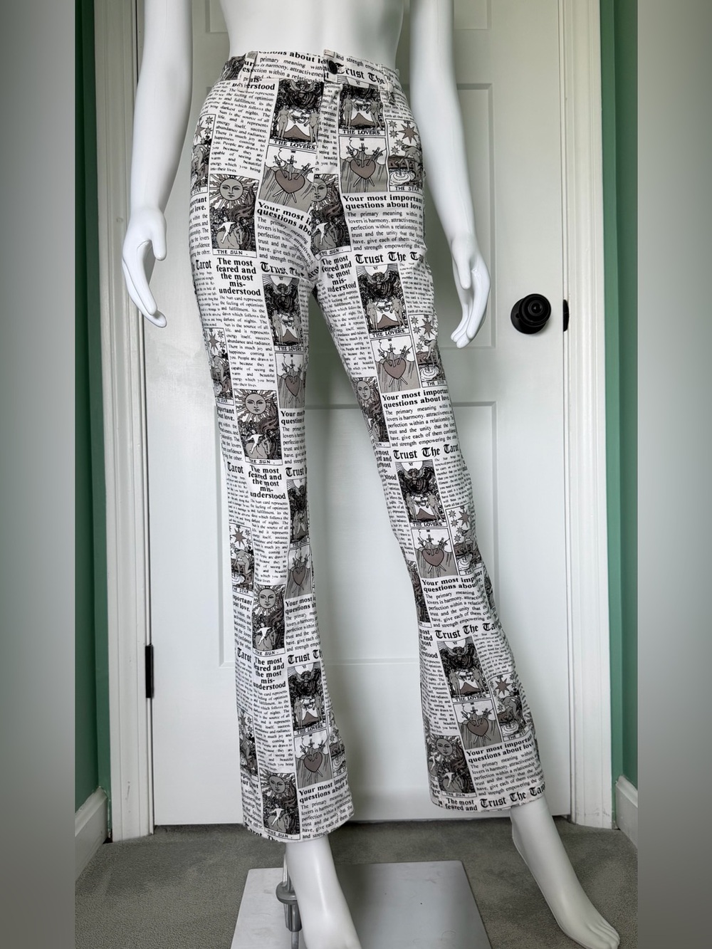 Motel Rocks Zoven Flare Pants in Tarot Print - Black & White